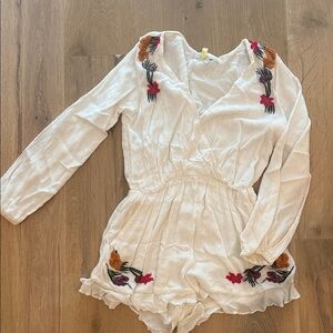 Lovers + Friends Cream Floral Embroidered Romper